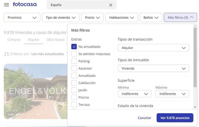Filtros para alquilar piso sin amueblar