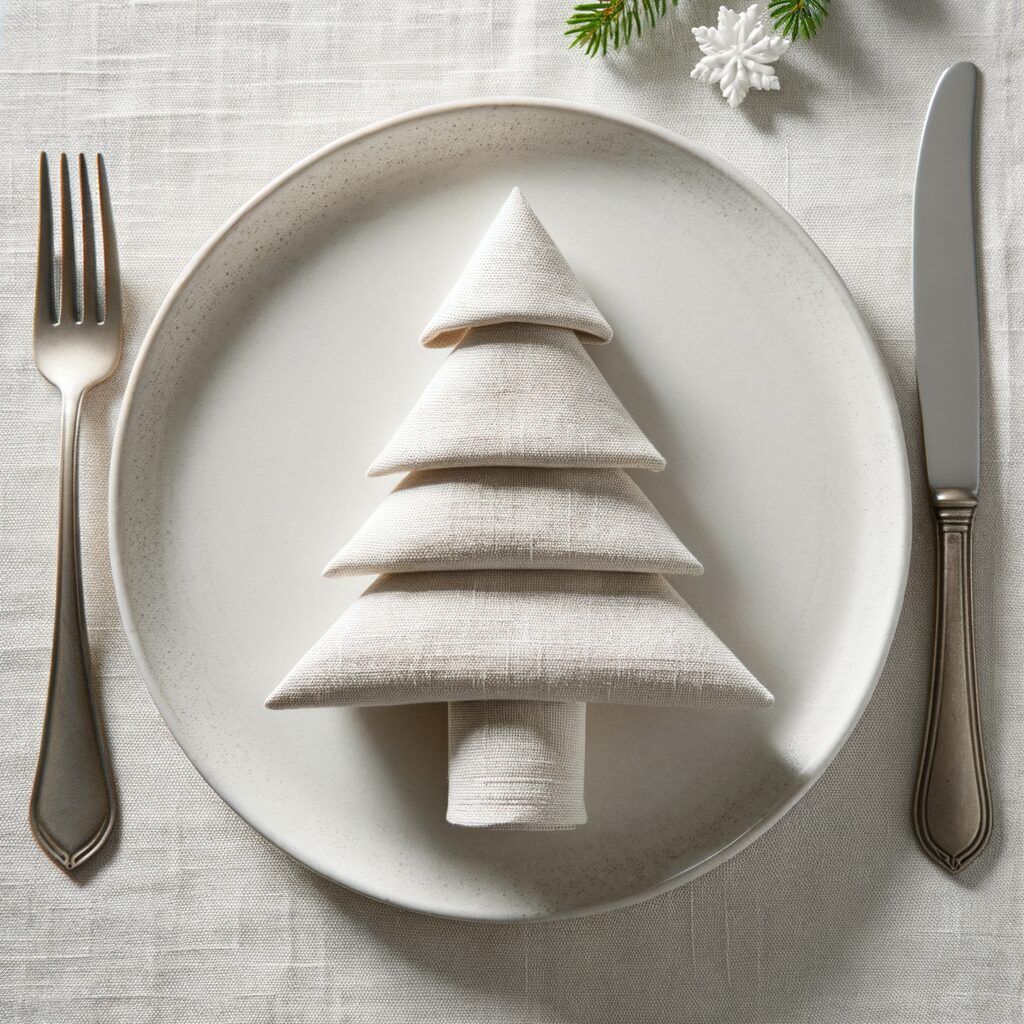 Servilleta doblada como árbol navideño