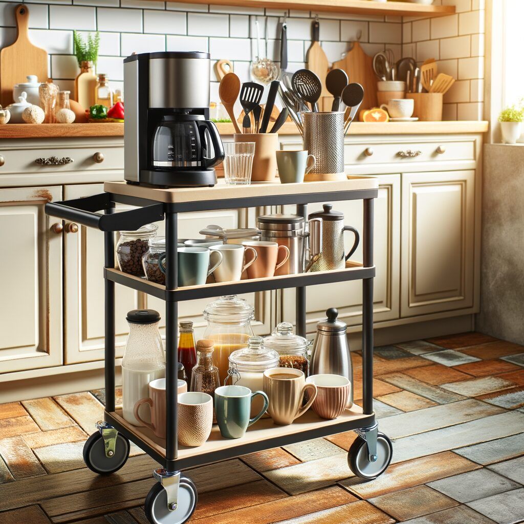 Un carrito para guardar productos en la cocina