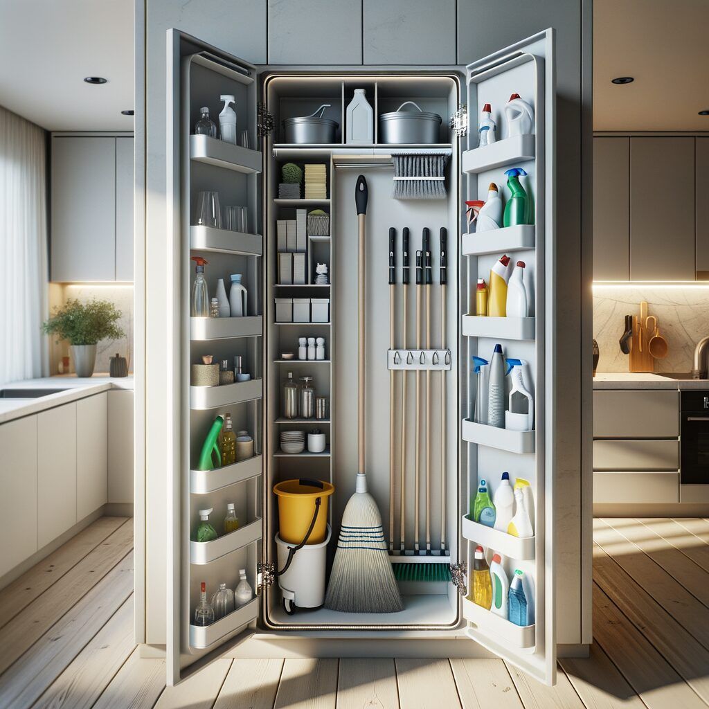 Armario para colocar la escoba y productos de limpieza